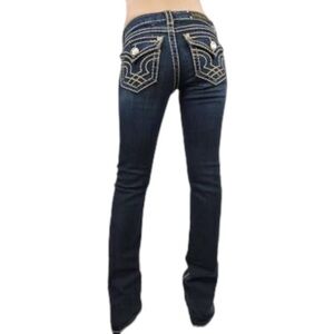 L.A. Idol 5 Bootcut Women’s Jeans Stretch Embellished Dark Wash Flap Pockets